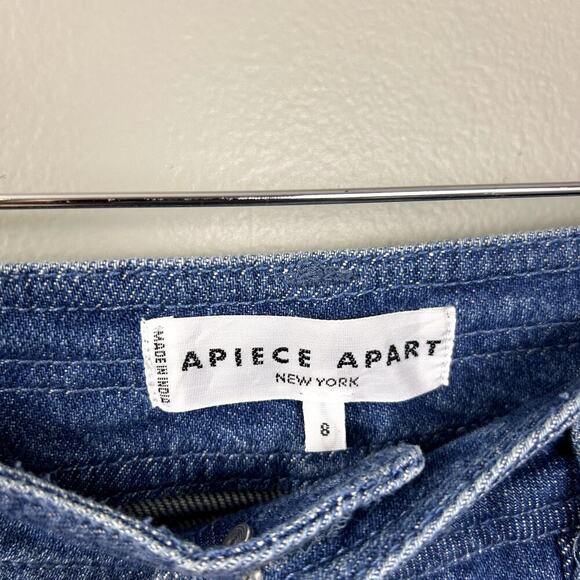 Apiece Apart Merida Denim Jean Pants size 8 Wide Leg Crop Blue Culotte HEMMED - Picture 7 of 8